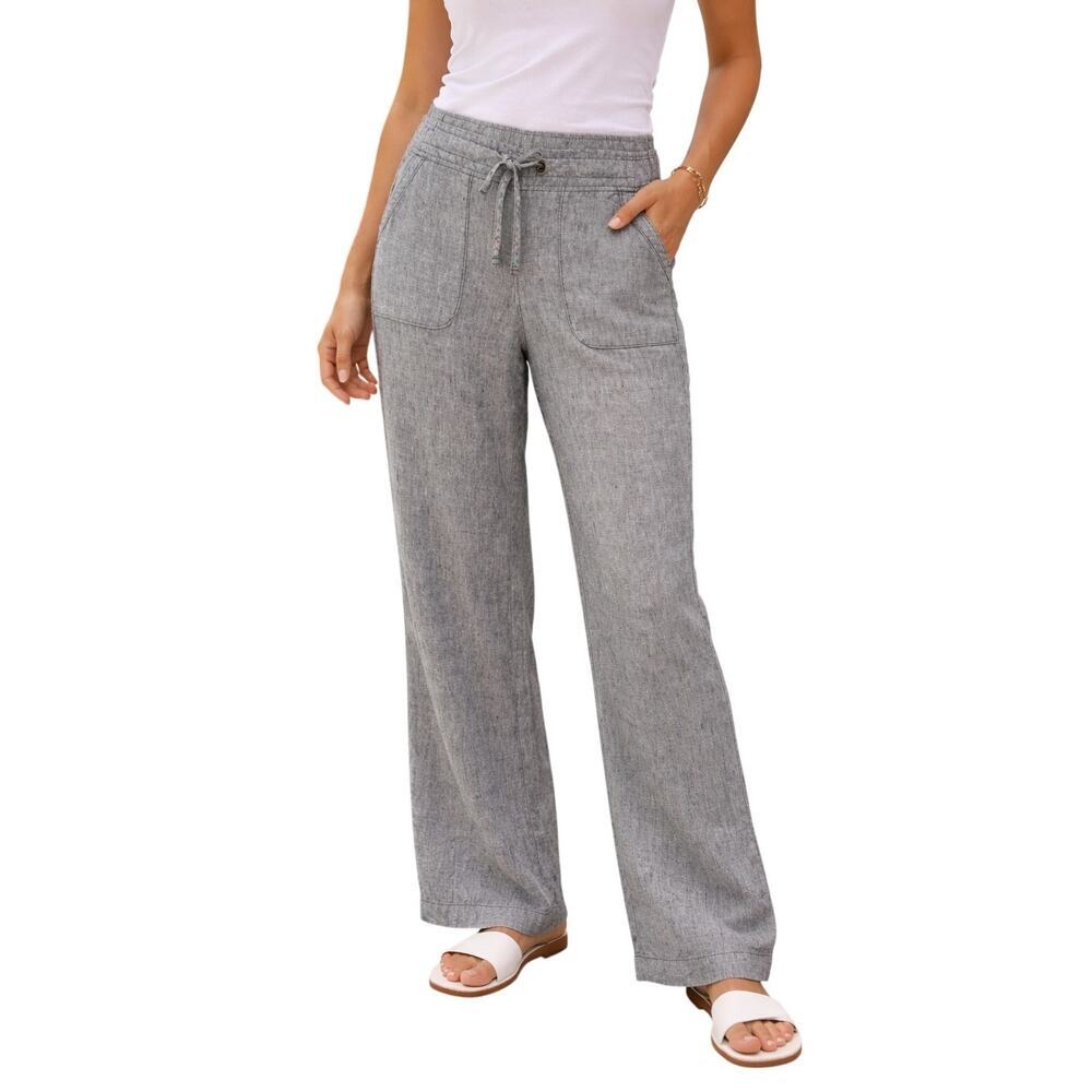 Athleta Pull-On Relaxed Fit Linen Pants in Gray Heather size 2